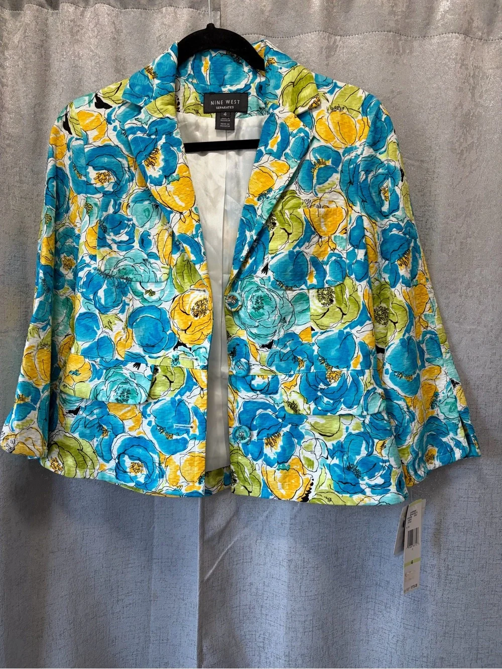 Nine West Bright Floral Quilted Jacket Blue, Yellow, Green 4 nwt